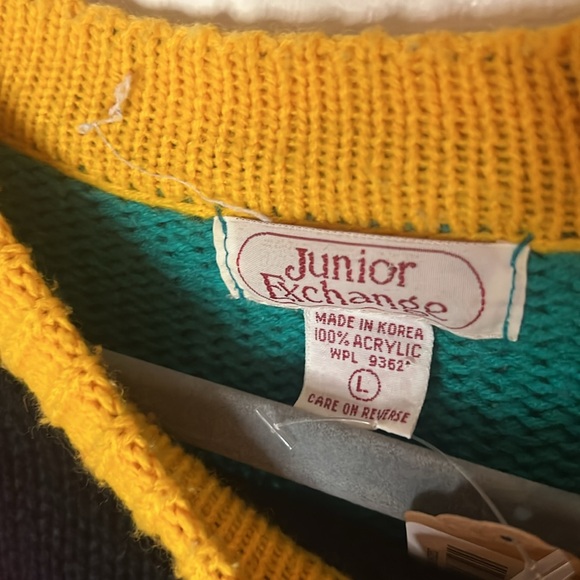 Chunky 80s Acrylic Bright Print Pop Art Sweater Large - Picture 2 of 3